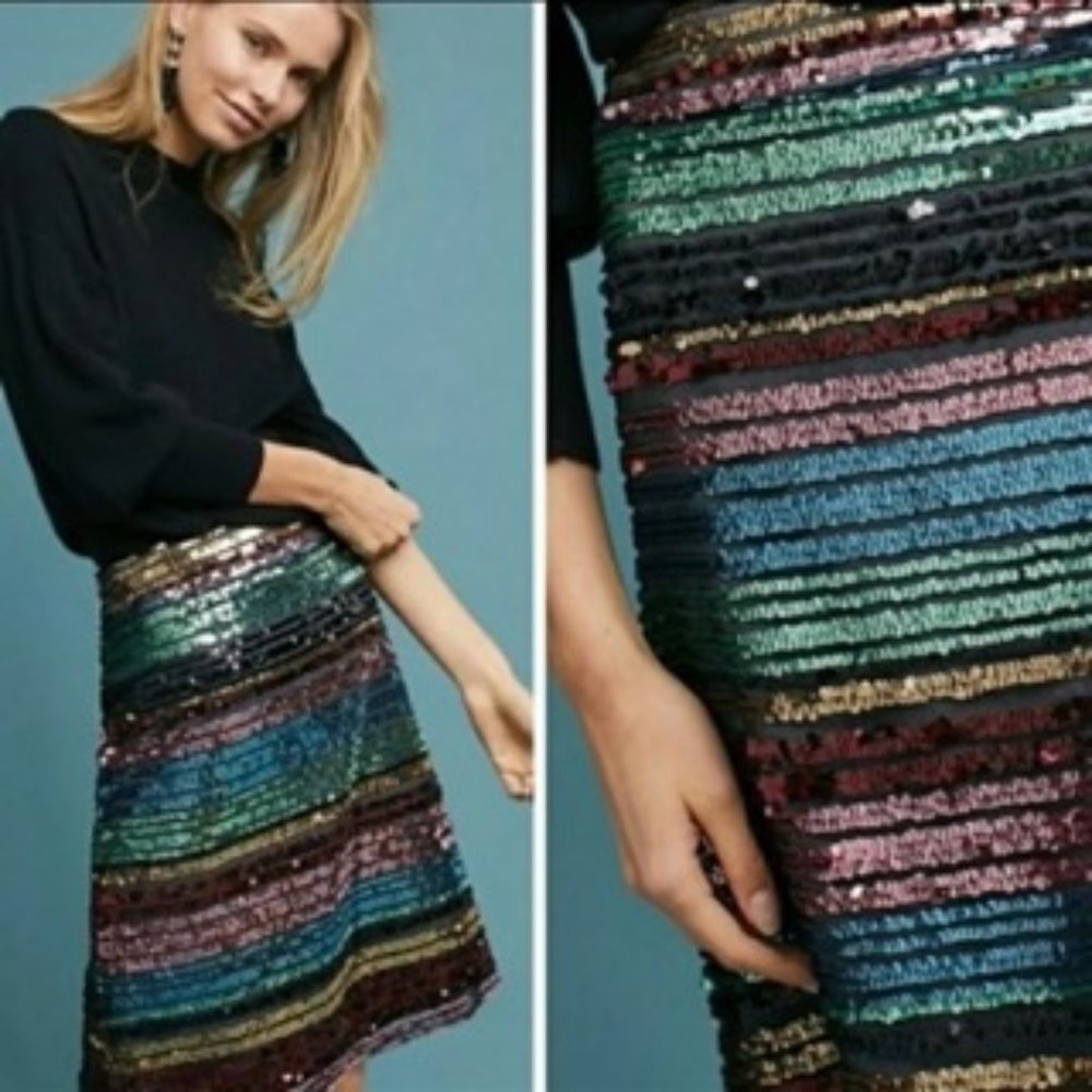 Moulinette Souers Sequin Rainbow Skirt NWT
